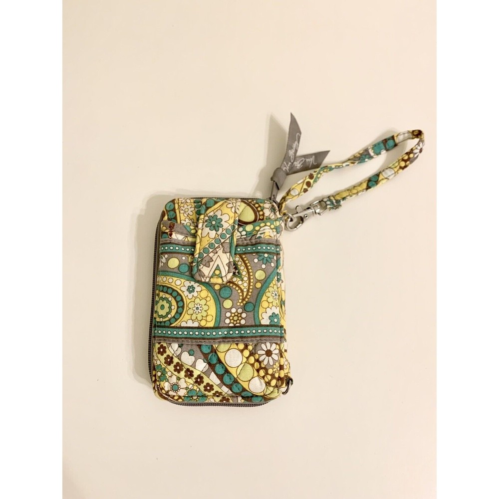 Vera Bradley Blue, Yellow And  Gray Wallet Floral Pattern Pre Owned With Stap